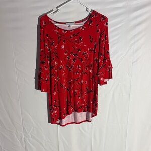 New Directions Red Floral Blouse
